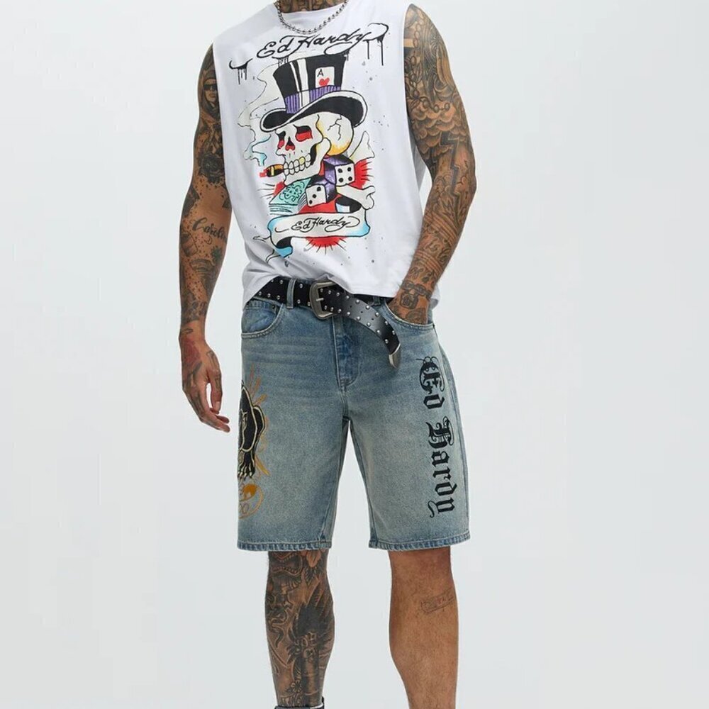 Ed Hardy Skull Top Hat Muscle Tee - White